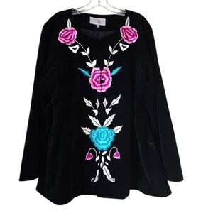 ROJA Western Women's Black Velvet Folk Art  Embroidered Blazer Size XXL Western
